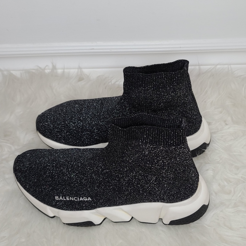Balenciaga Black and White Speed Trainer Sock Sneakers